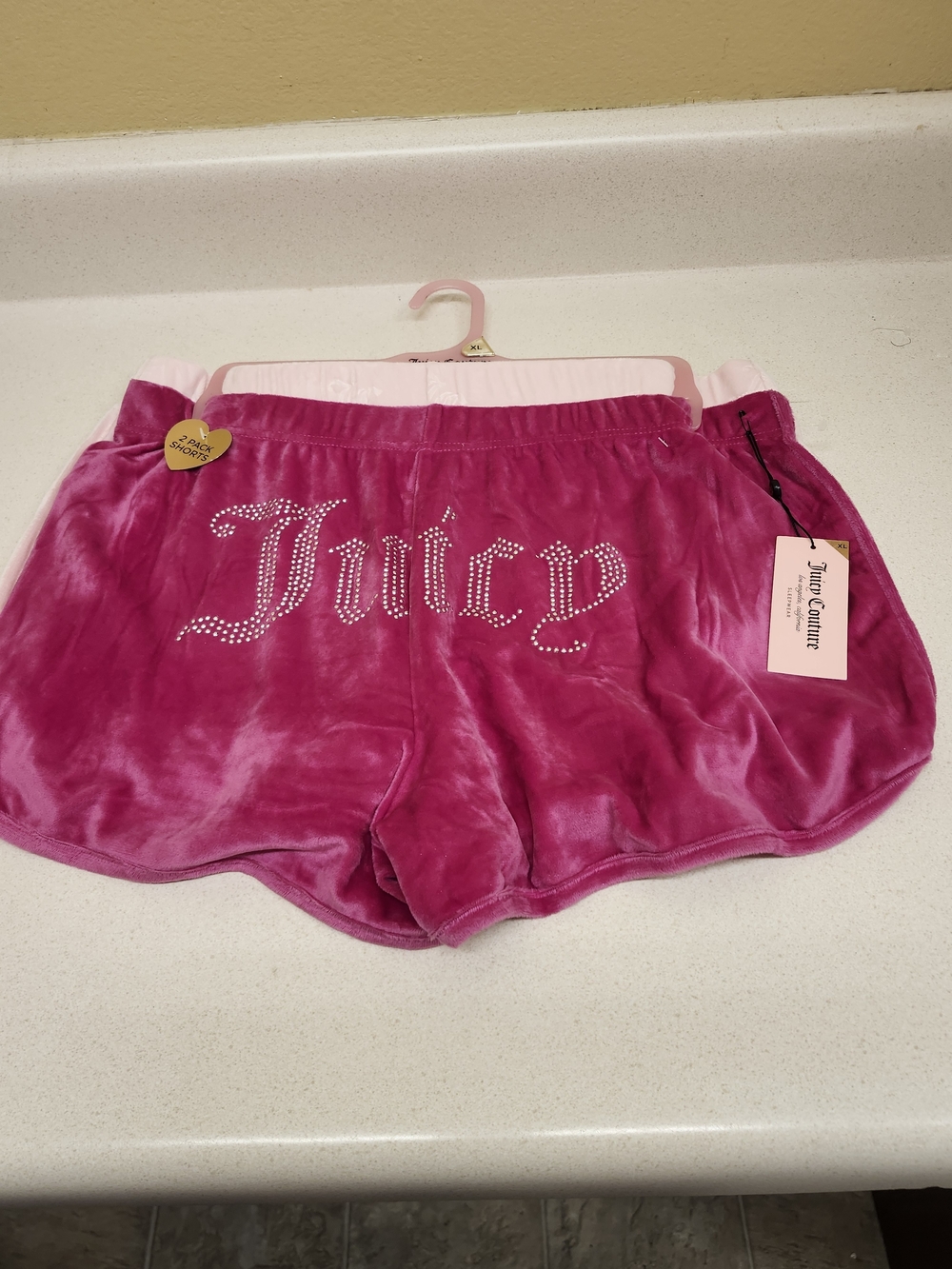 2 Pairs Of Juicy Couture Pink Velour 'Juicy' Rhinestone Shorts